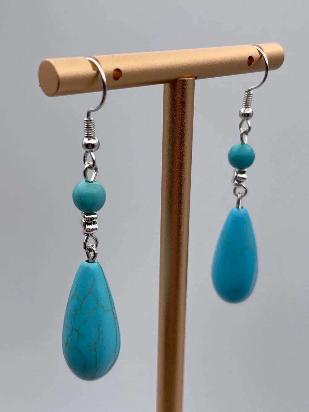 Turquoise Water Drop Shape Dangle Earrings - Picture 5 of 12